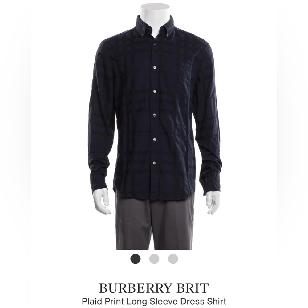 BURBERRY Brit Luxury Plaid Button-Down, Navy Size Large